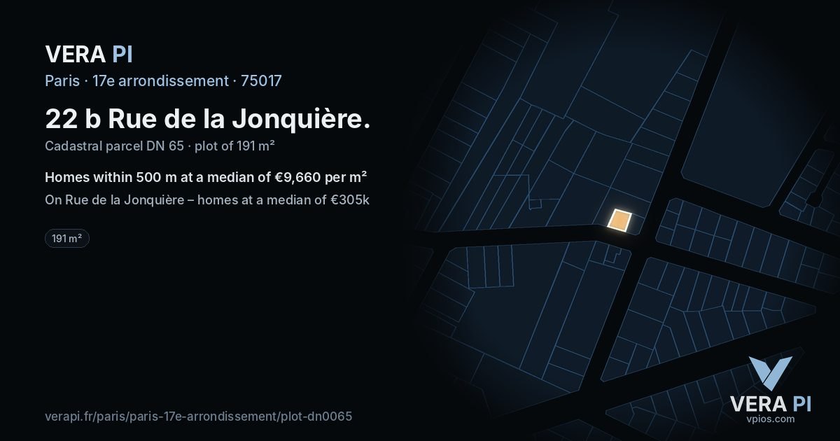 22 b Rue de la Jonquière, 17e arrondissement at night – the plot lit, the parcels around coloured by the prices near them