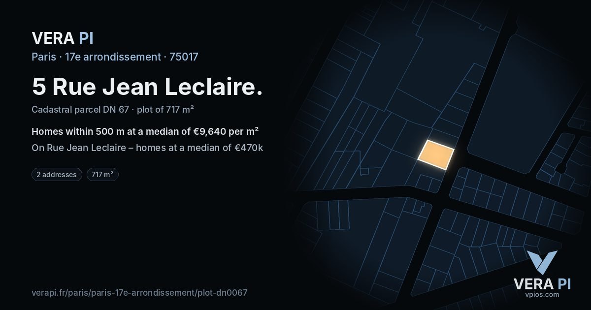 5 Rue Jean Leclaire, 17e arrondissement at night – the plot lit, the parcels around coloured by the prices near them
