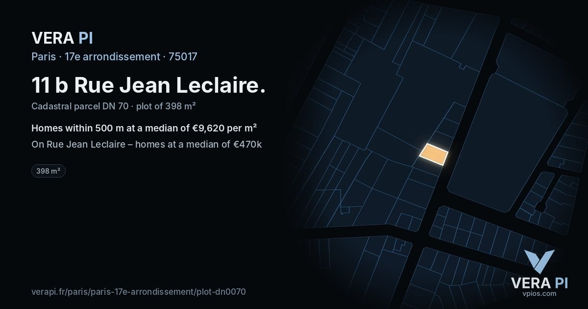 11 b Rue Jean Leclaire, 17e arrondissement at night – the plot lit, the parcels around coloured by the prices near them