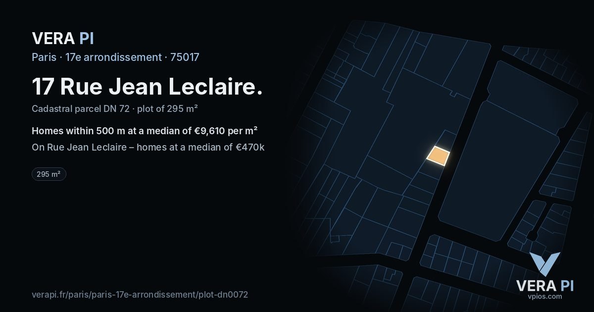17 Rue Jean Leclaire, 17e arrondissement at night – the plot lit, the parcels around coloured by the prices near them