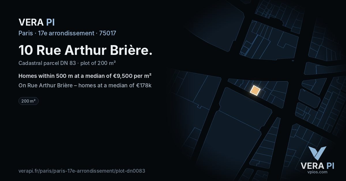 10 Rue Arthur Brière, 17e arrondissement at night – the plot lit, the parcels around coloured by the prices near them