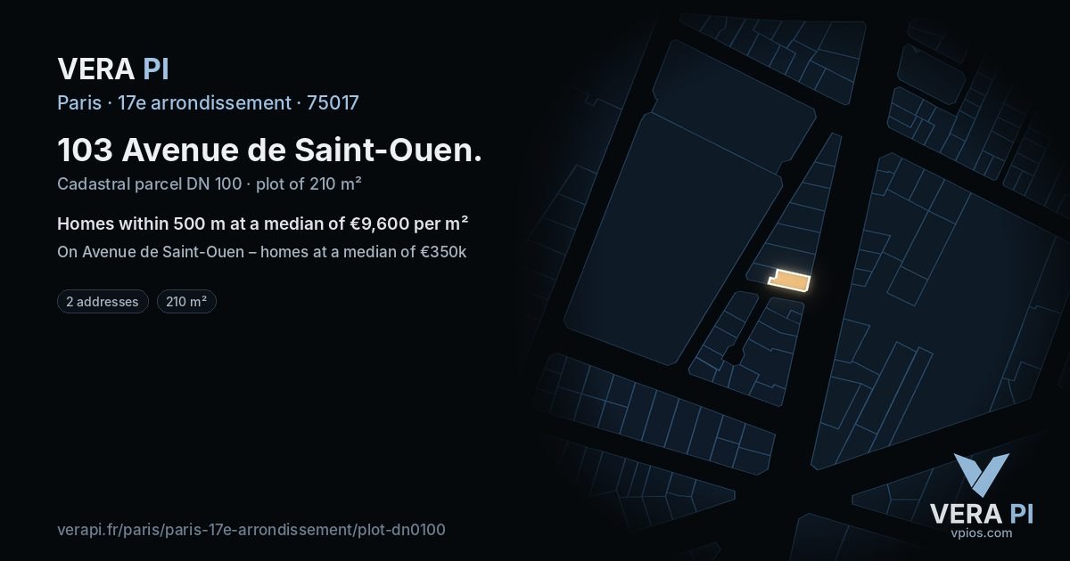 103 Avenue de Saint-Ouen, 17e arrondissement at night – the plot lit, the parcels around coloured by the prices near them