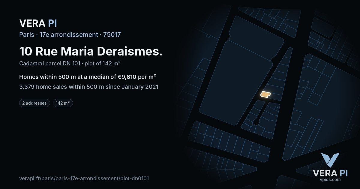 10 Rue Maria Deraismes, 17e arrondissement at night – the plot lit, the parcels around coloured by the prices near them