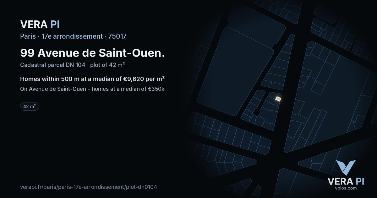 99 Avenue de Saint-Ouen, 17e arrondissement at night – the plot lit, the parcels around coloured by the prices near them