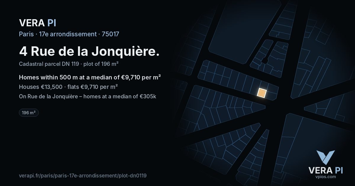 4 Rue de la Jonquière, 17e arrondissement at night – the plot lit, the parcels around coloured by the prices near them