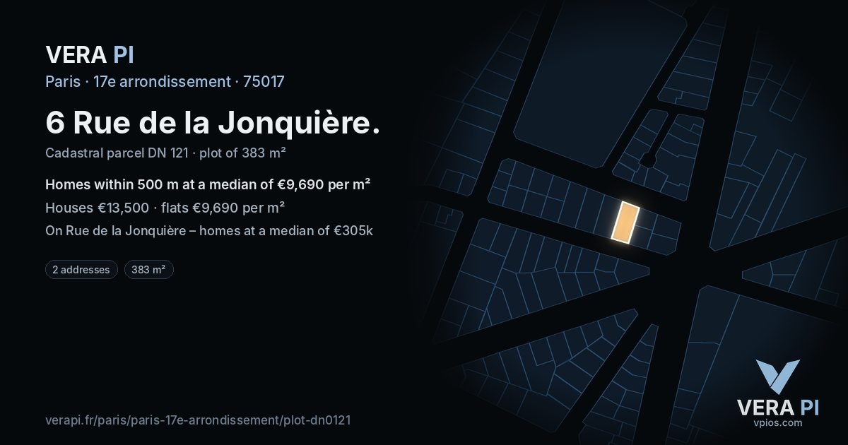 6 Rue de la Jonquière, 17e arrondissement at night – the plot lit, the parcels around coloured by the prices near them