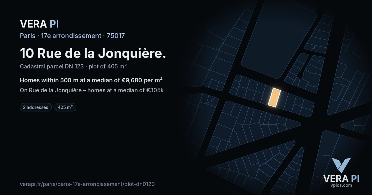 10 Rue de la Jonquière, 17e arrondissement at night – the plot lit, the parcels around coloured by the prices near them