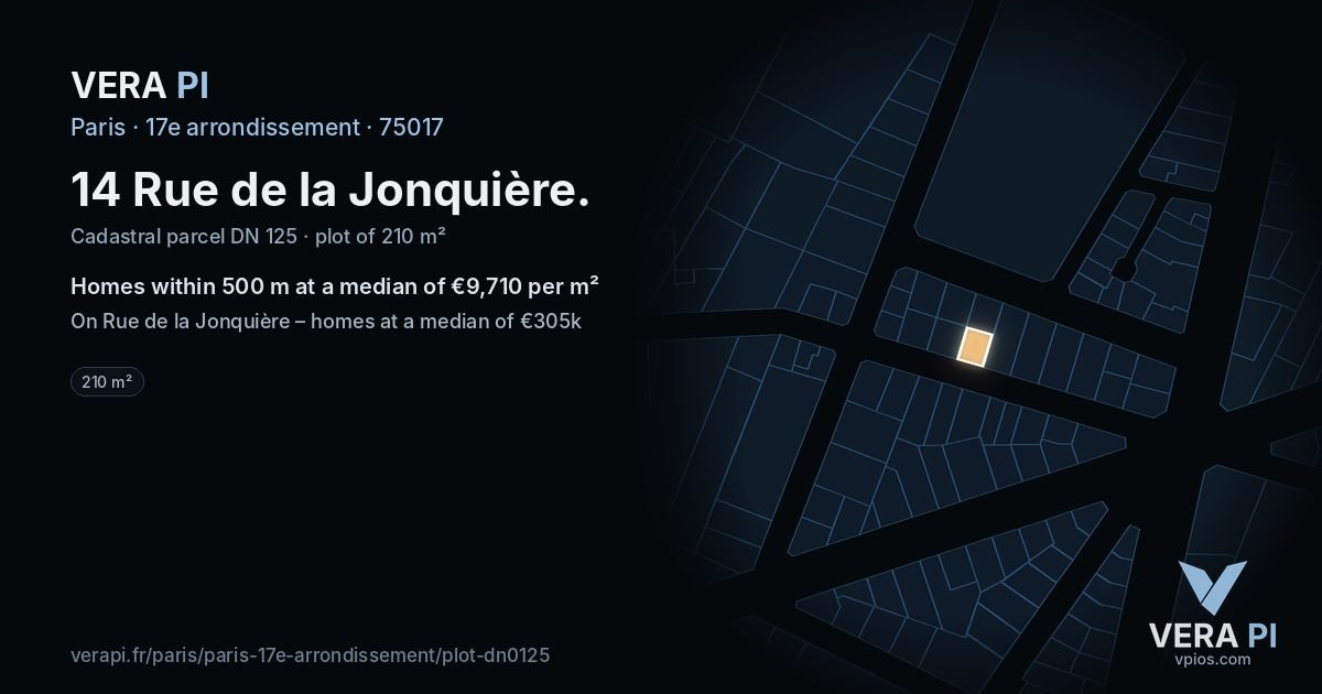 14 Rue de la Jonquière, 17e arrondissement at night – the plot lit, the parcels around coloured by the prices near them