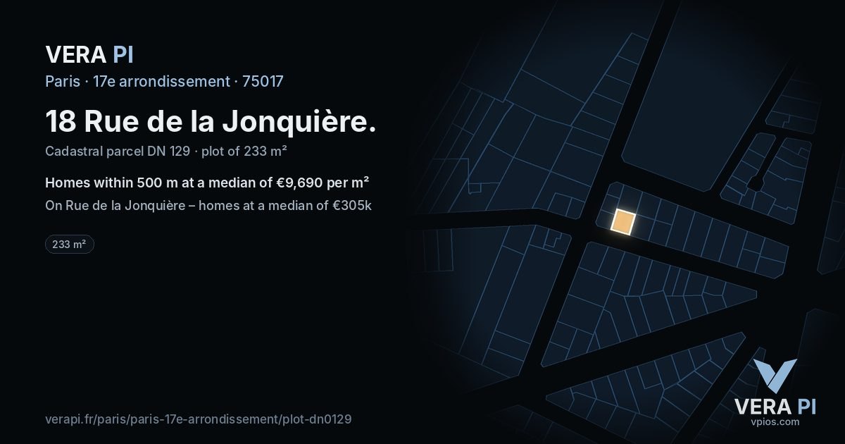 18 Rue de la Jonquière, 17e arrondissement at night – the plot lit, the parcels around coloured by the prices near them