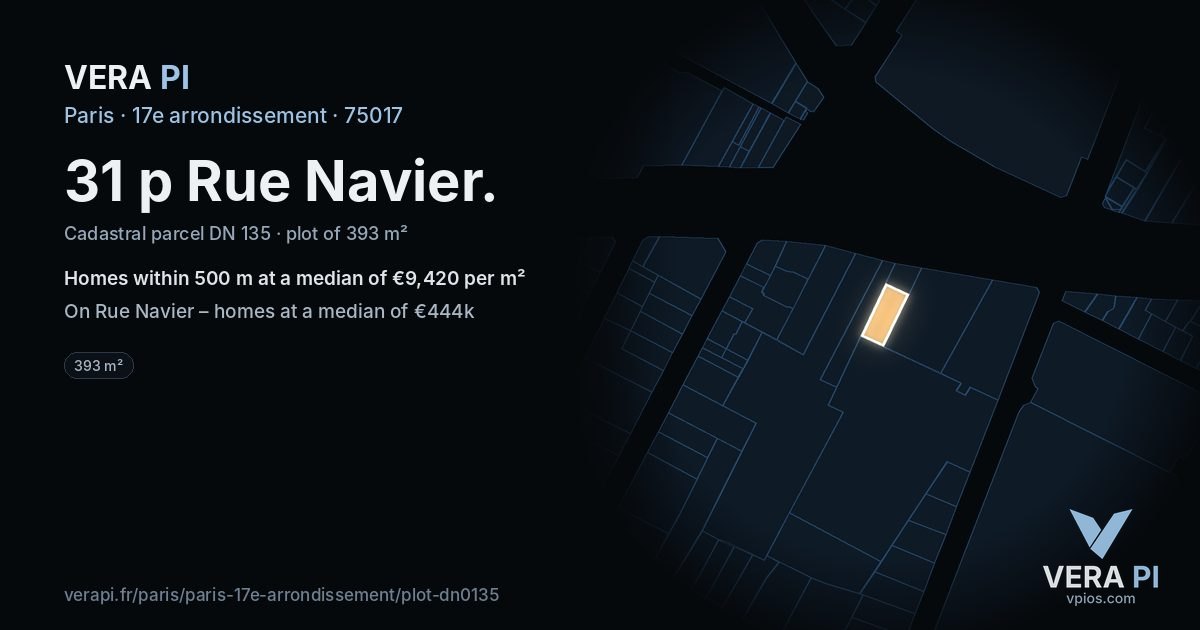 31 p Rue Navier, 17e arrondissement at night – the plot lit, the parcels around coloured by the prices near them