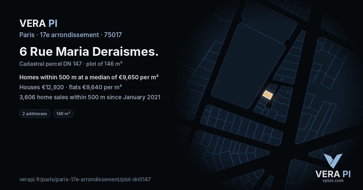 6 Rue Maria Deraismes, 17e arrondissement at night – the plot lit, the parcels around coloured by the prices near them