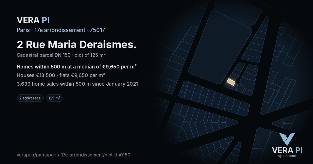 2 Rue Maria Deraismes, 17e arrondissement at night – the plot lit, the parcels around coloured by the prices near them