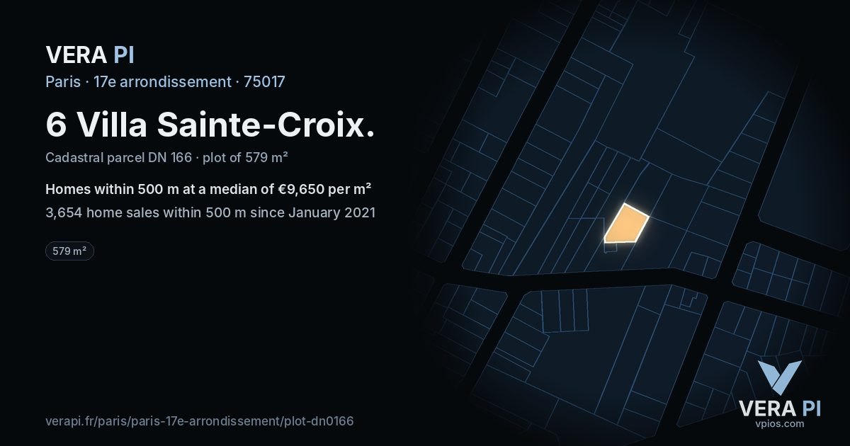 6 Villa Sainte-Croix, 17e arrondissement at night – the plot lit, the parcels around coloured by the prices near them
