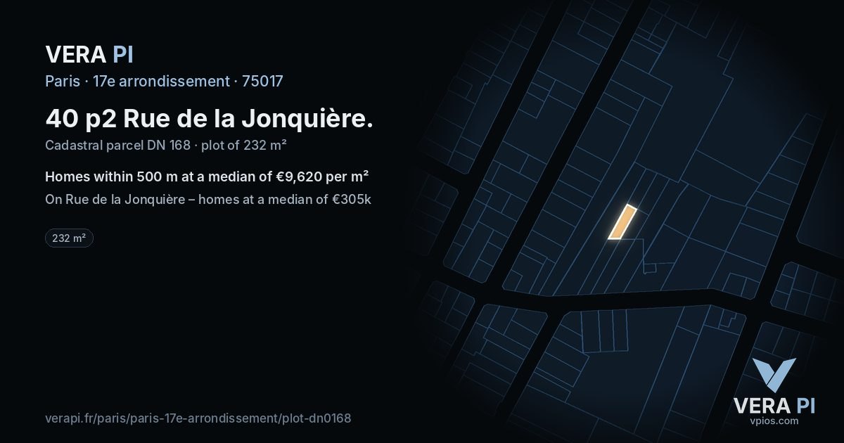 40 p2 Rue de la Jonquière, 17e arrondissement at night – the plot lit, the parcels around coloured by the prices near them