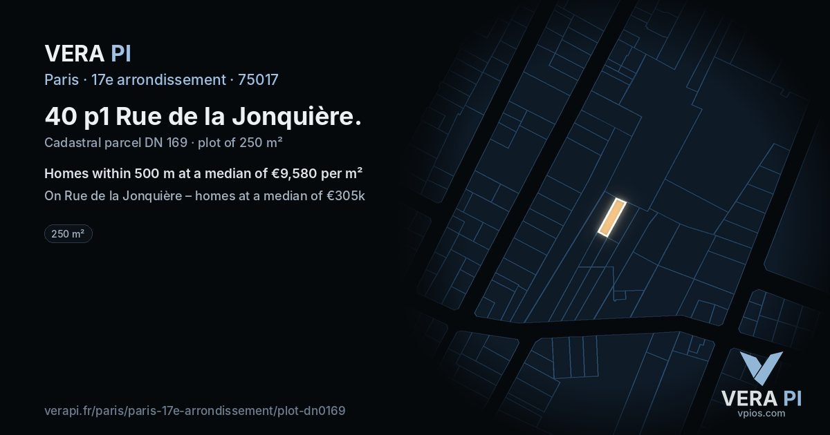 40 p1 Rue de la Jonquière, 17e arrondissement at night – the plot lit, the parcels around coloured by the prices near them