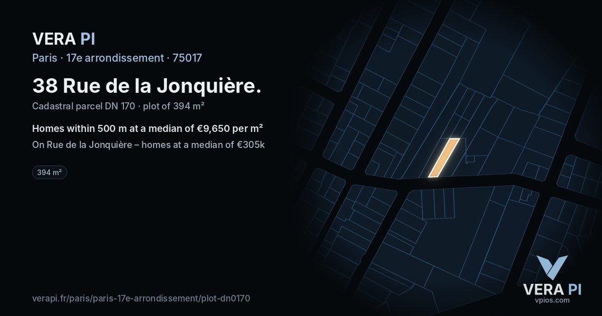 38 Rue de la Jonquière, 17e arrondissement at night – the plot lit, the parcels around coloured by the prices near them
