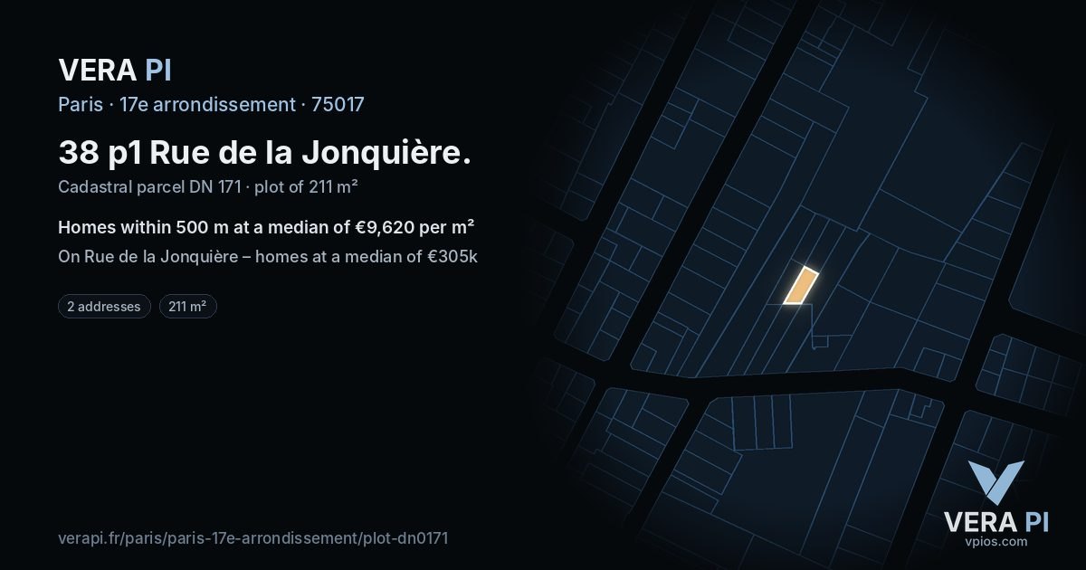 38 p1 Rue de la Jonquière, 17e arrondissement at night – the plot lit, the parcels around coloured by the prices near them