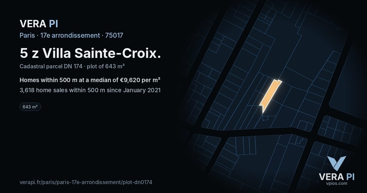 5 z Villa Sainte-Croix, 17e arrondissement at night – the plot lit, the parcels around coloured by the prices near them