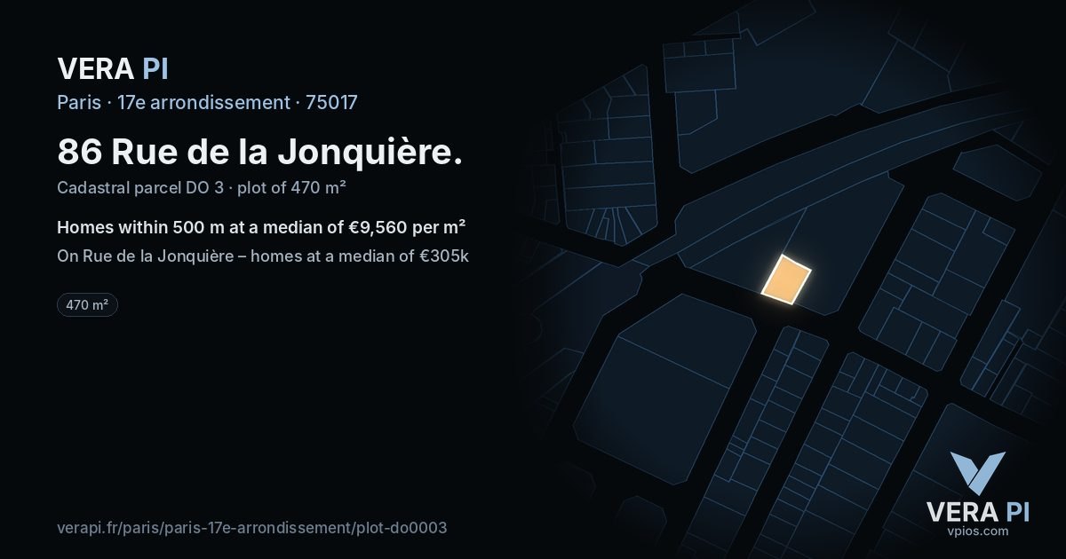 86 Rue de la Jonquière, 17e arrondissement at night – the plot lit, the parcels around coloured by the prices near them