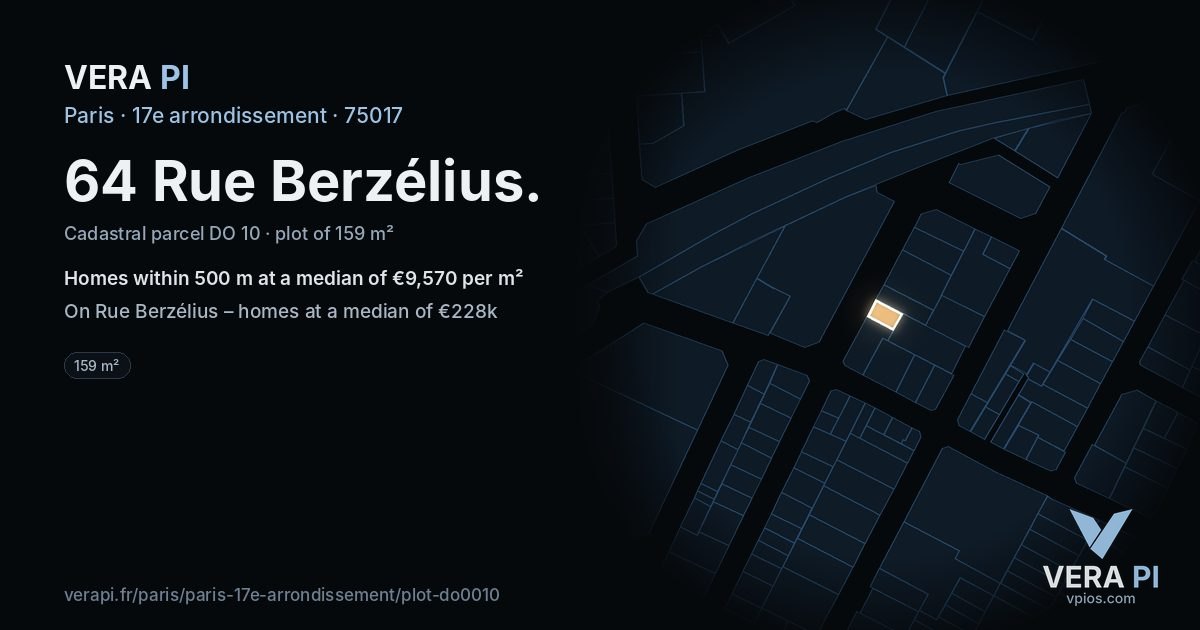 64 Rue Berzélius, 17e arrondissement at night – the plot lit, the parcels around coloured by the prices near them