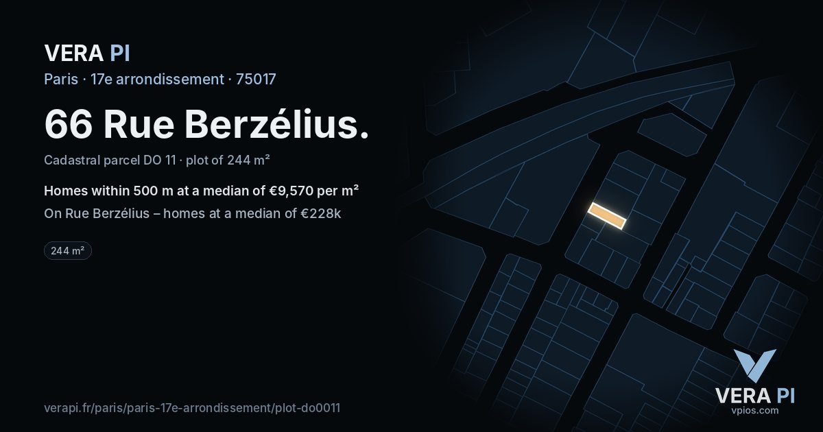 66 Rue Berzélius, 17e arrondissement at night – the plot lit, the parcels around coloured by the prices near them