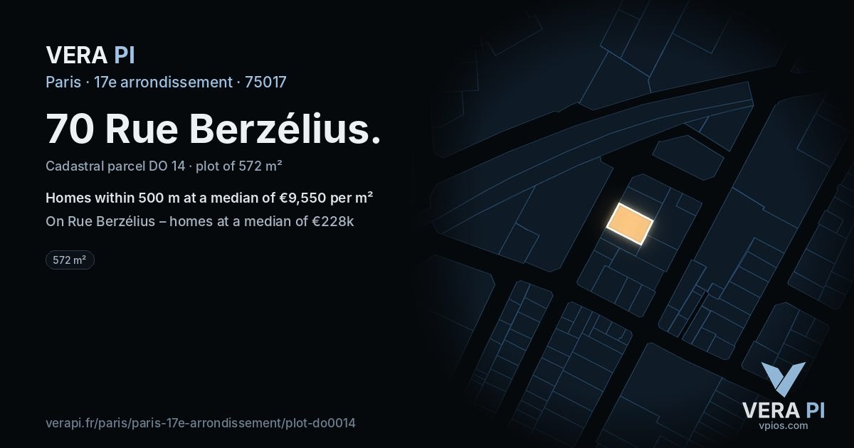 70 Rue Berzélius, 17e arrondissement at night – the plot lit, the parcels around coloured by the prices near them