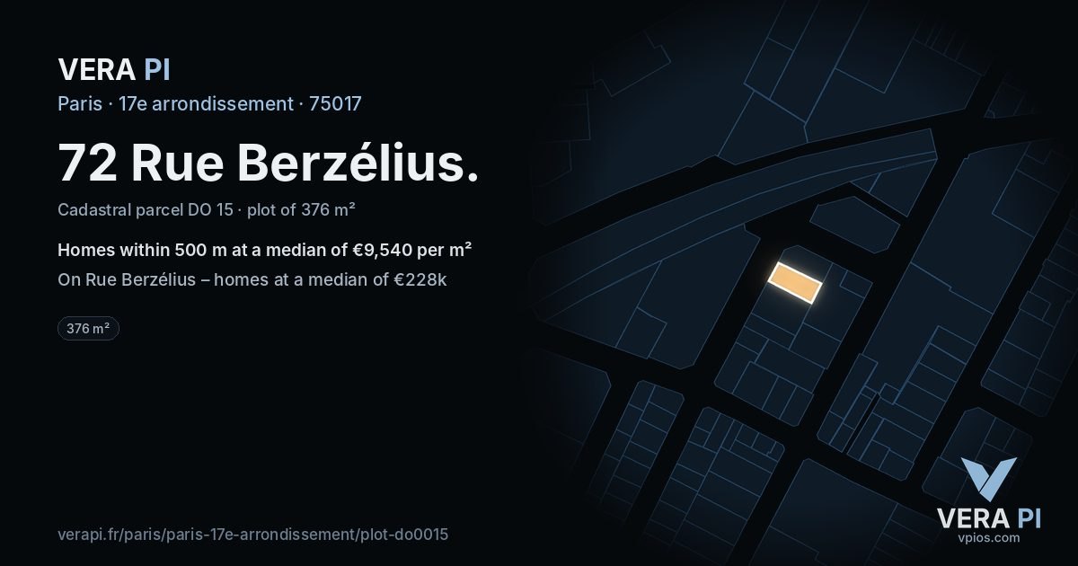 72 Rue Berzélius, 17e arrondissement at night – the plot lit, the parcels around coloured by the prices near them