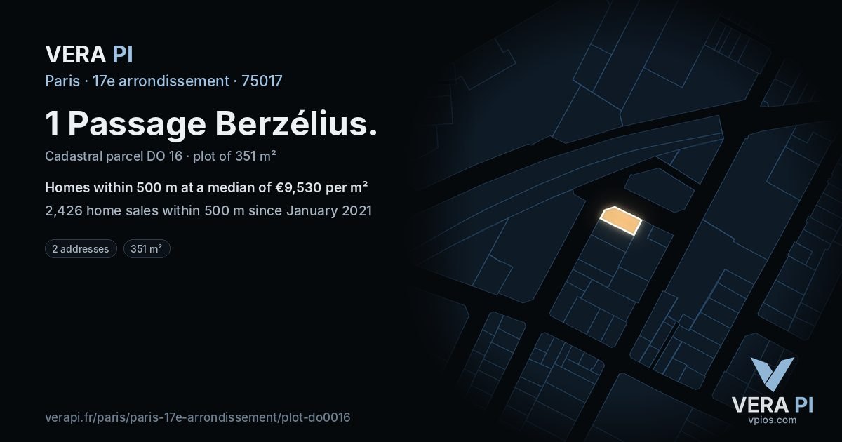 1 Passage Berzélius, 17e arrondissement at night – the plot lit, the parcels around coloured by the prices near them