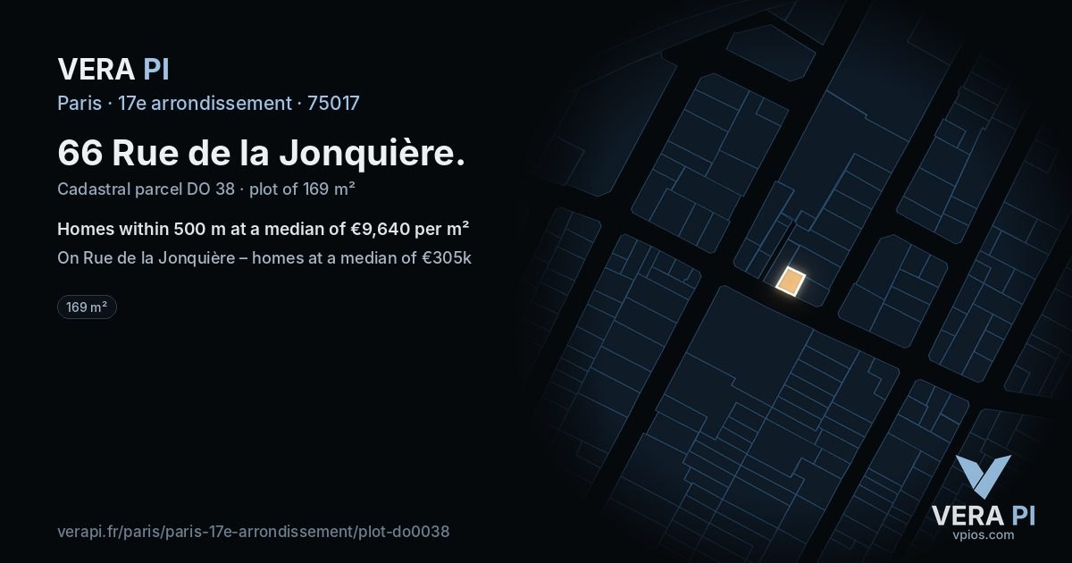 66 Rue de la Jonquière, 17e arrondissement at night – the plot lit, the parcels around coloured by the prices near them