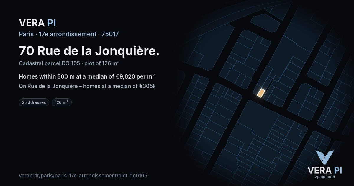 70 Rue de la Jonquière, 17e arrondissement at night – the plot lit, the parcels around coloured by the prices near them