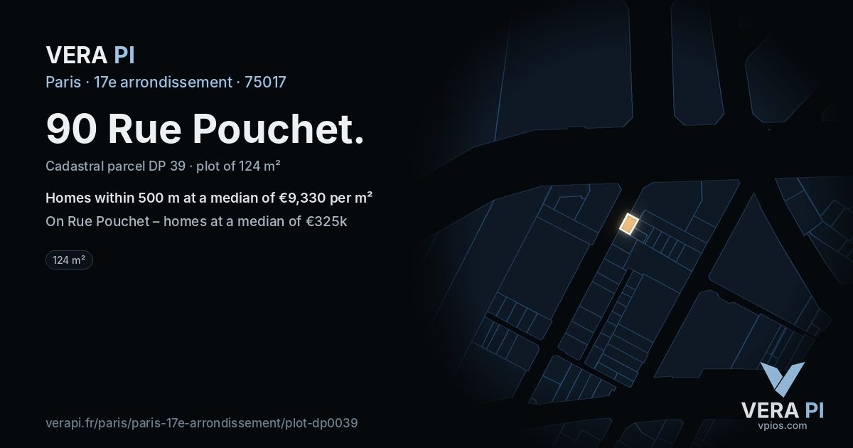 90 Rue Pouchet, 17e arrondissement at night – the plot lit, the parcels around coloured by the prices near them