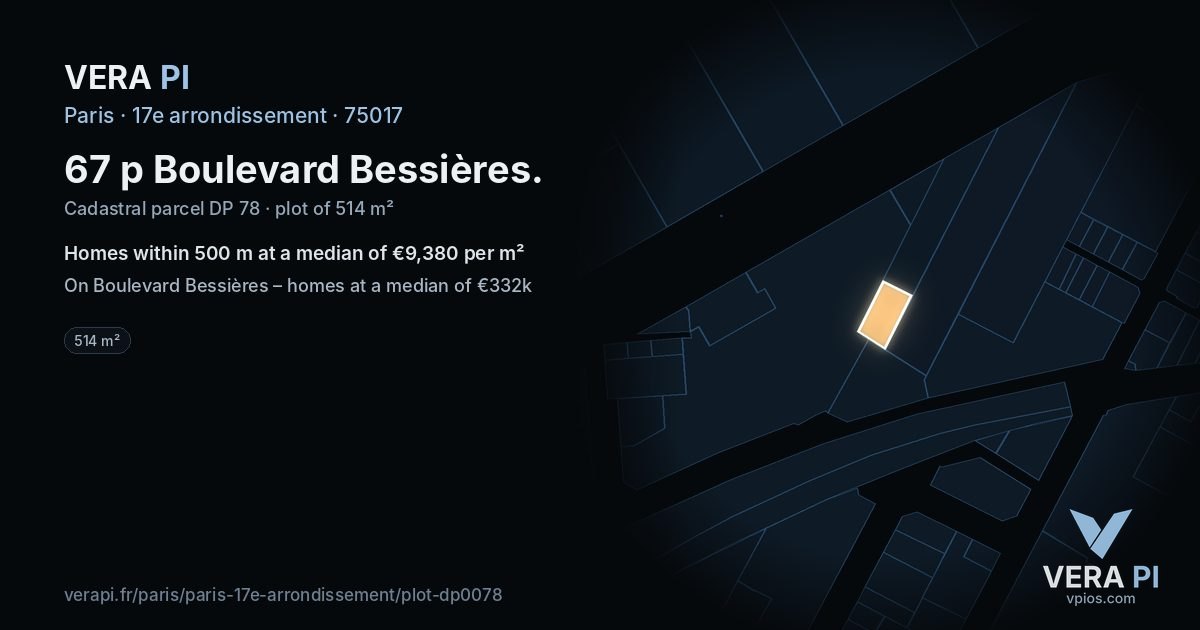 67 p Boulevard Bessières, 17e arrondissement at night – the plot lit, the parcels around coloured by the prices near them