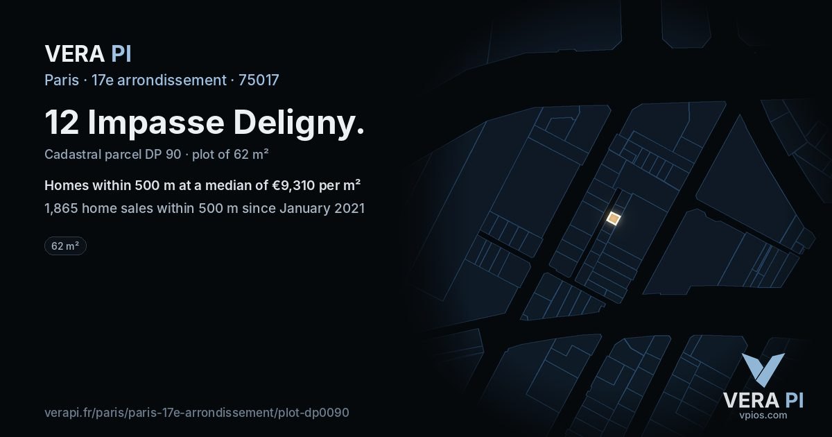 12 Impasse Deligny, 17e arrondissement at night – the plot lit, the parcels around coloured by the prices near them