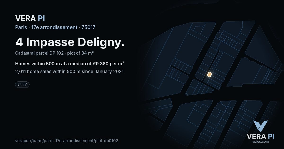 4 Impasse Deligny, 17e arrondissement at night – the plot lit, the parcels around coloured by the prices near them