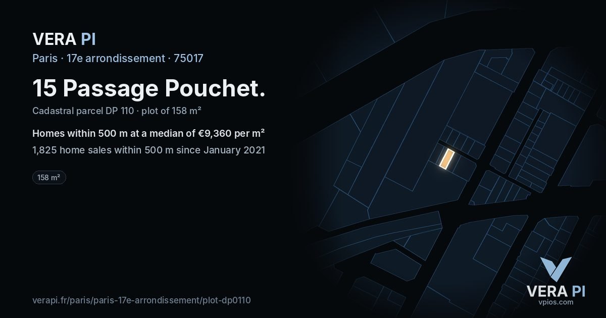 15 Passage Pouchet, 17e arrondissement at night – the plot lit, the parcels around coloured by the prices near them