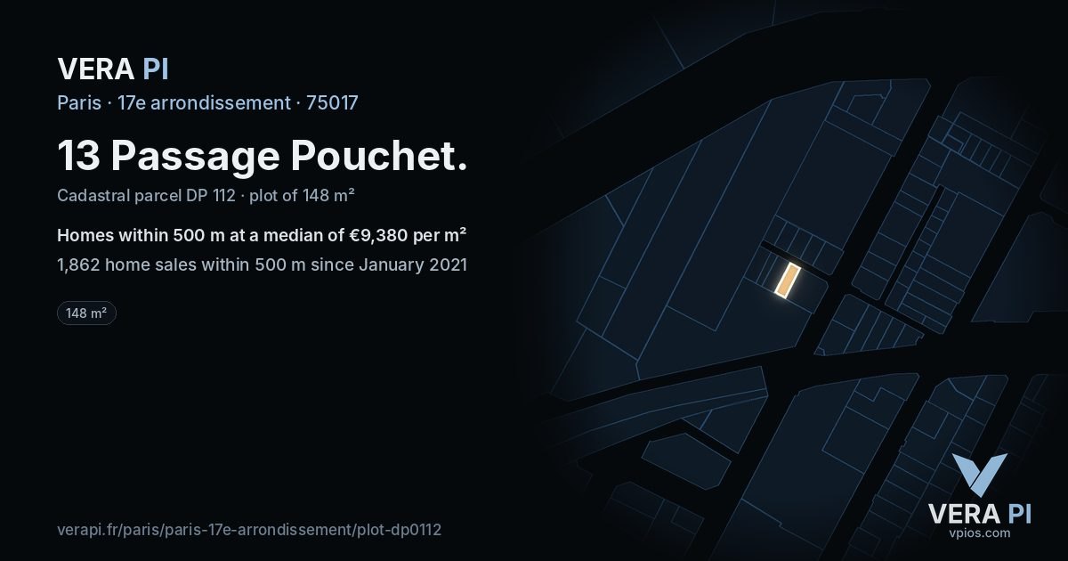 13 Passage Pouchet, 17e arrondissement at night – the plot lit, the parcels around coloured by the prices near them
