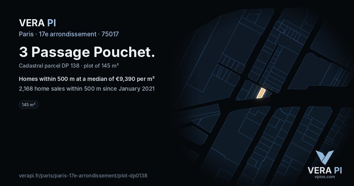 3 Passage Pouchet, 17e arrondissement at night – the plot lit, the parcels around coloured by the prices near them