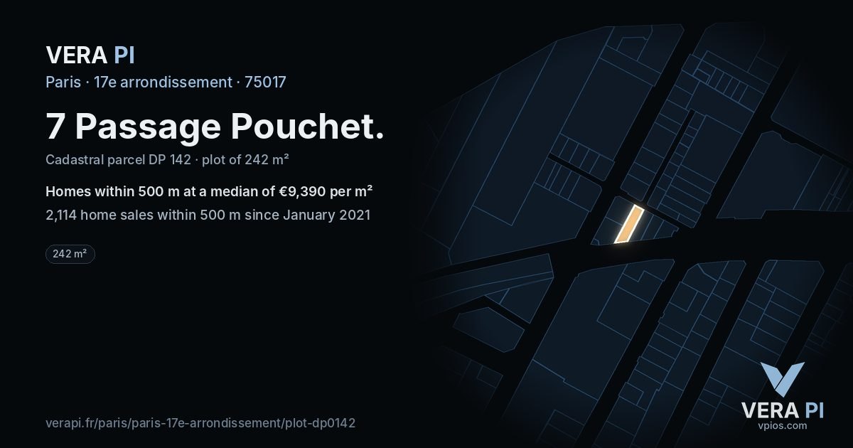7 Passage Pouchet, 17e arrondissement at night – the plot lit, the parcels around coloured by the prices near them