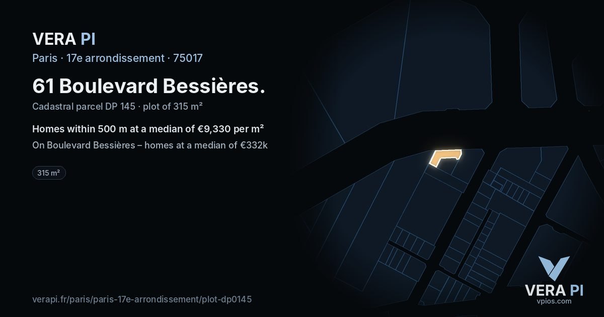 61 Boulevard Bessières, 17e arrondissement at night – the plot lit, the parcels around coloured by the prices near them