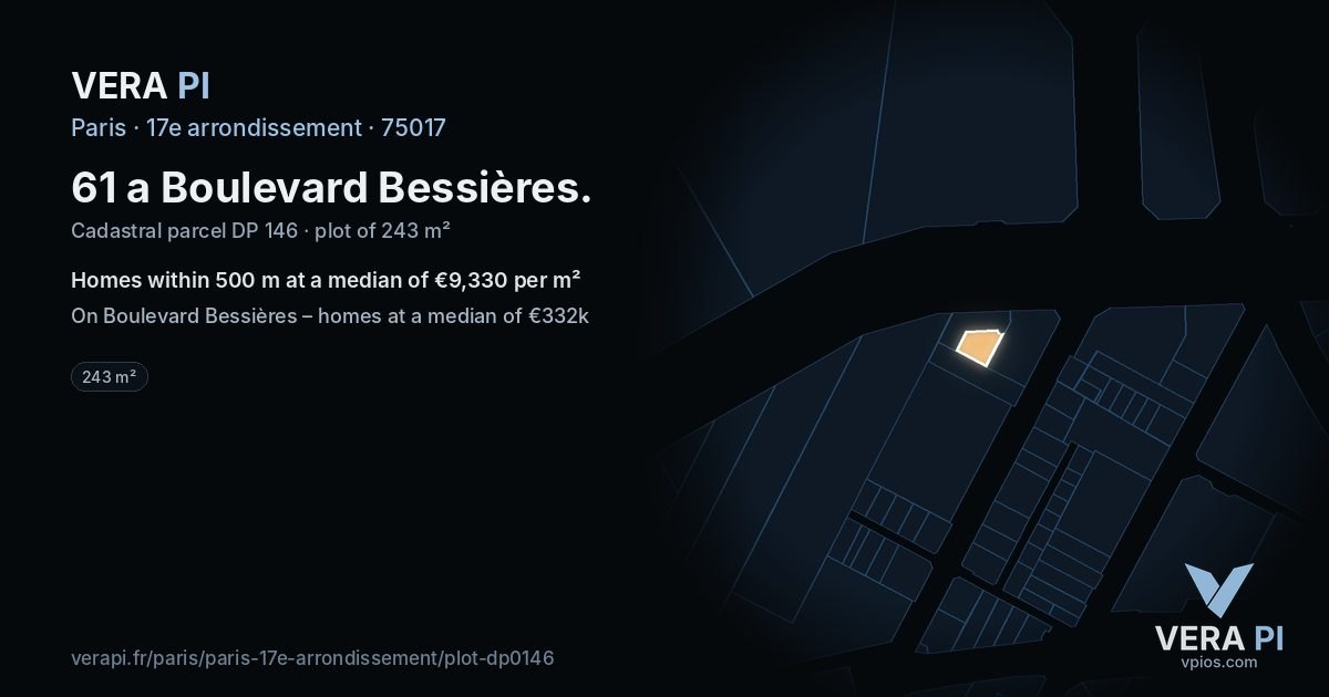 61 a Boulevard Bessières, 17e arrondissement at night – the plot lit, the parcels around coloured by the prices near them