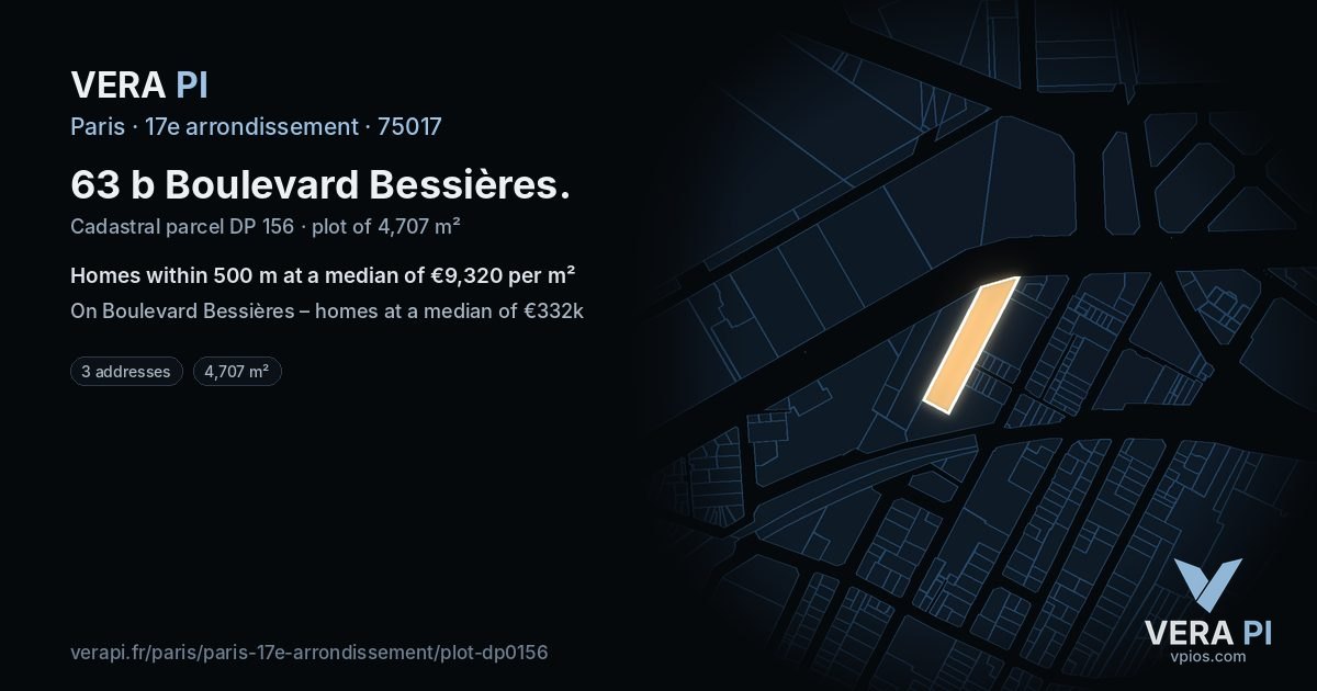 63 b Boulevard Bessières, 17e arrondissement at night – the plot lit, the parcels around coloured by the prices near them