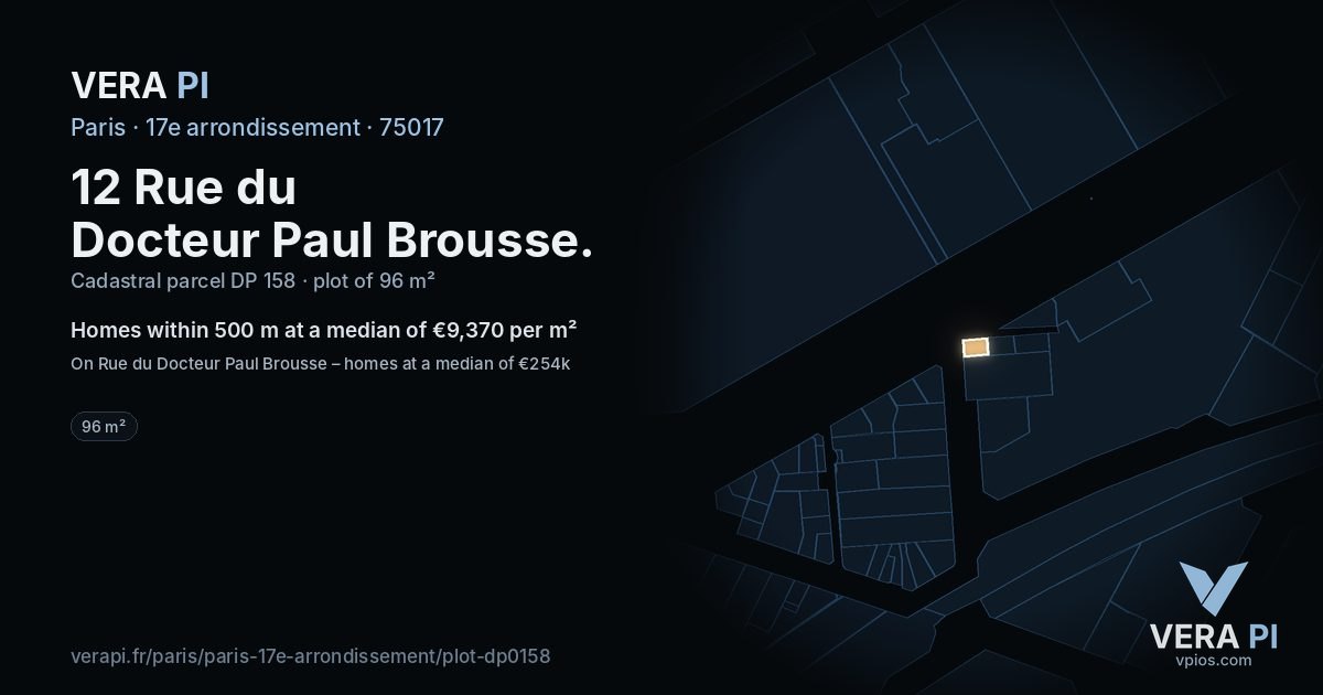 12 Rue du Docteur Paul Brousse, 17e arrondissement at night – the plot lit, the parcels around coloured by the prices near them