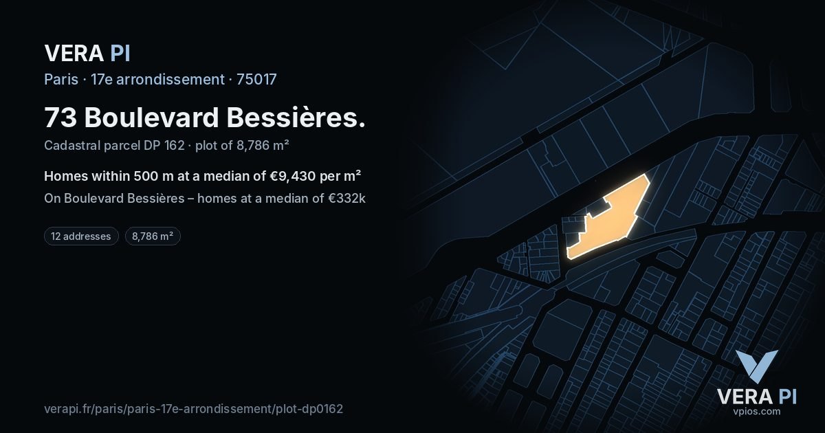 73 Boulevard Bessières, 17e arrondissement at night – the plot lit, the parcels around coloured by the prices near them