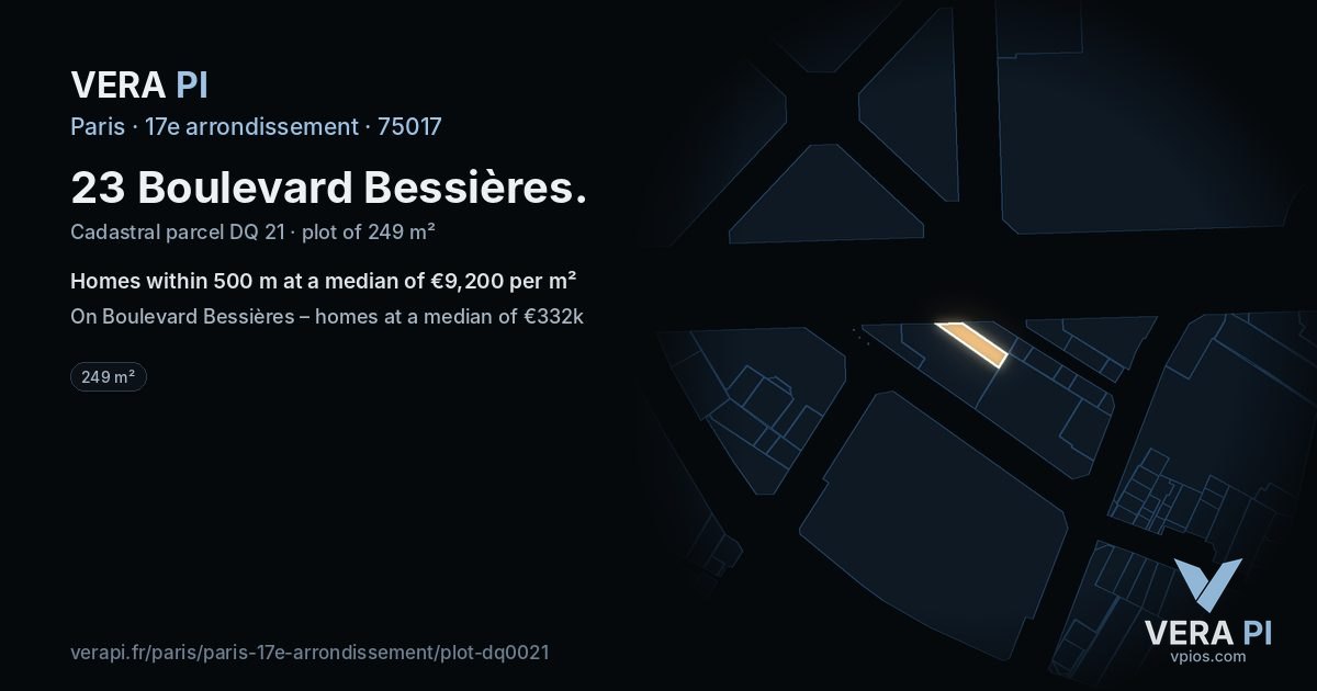 23 Boulevard Bessières, 17e arrondissement at night – the plot lit, the parcels around coloured by the prices near them