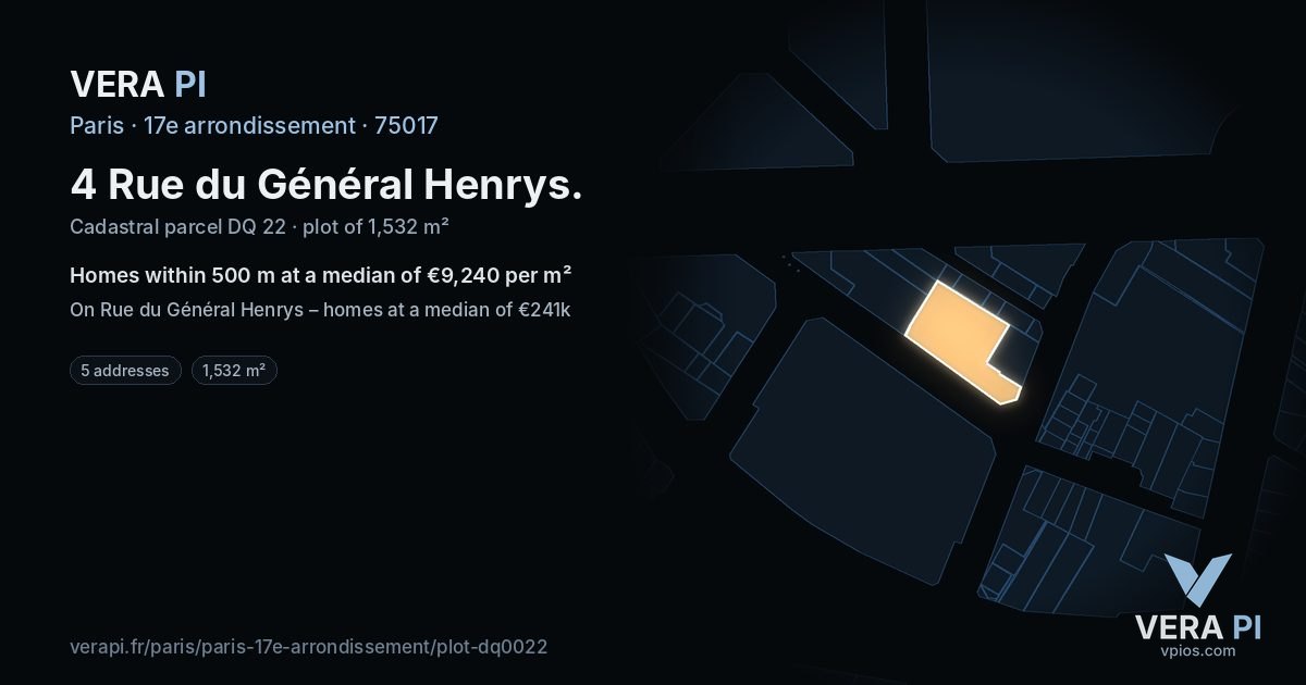 4 Rue du Général Henrys, 17e arrondissement at night – the plot lit, the parcels around coloured by the prices near them