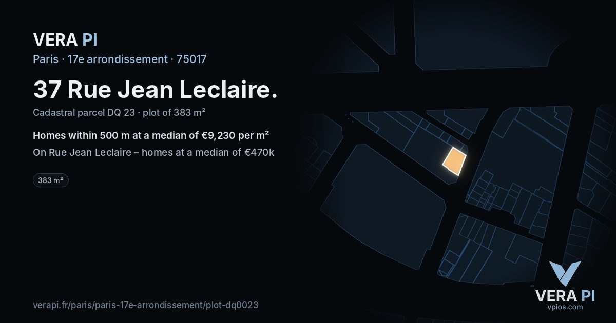 37 Rue Jean Leclaire, 17e arrondissement at night – the plot lit, the parcels around coloured by the prices near them