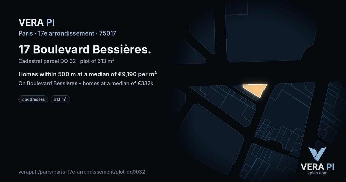 17 Boulevard Bessières, 17e arrondissement at night – the plot lit, the parcels around coloured by the prices near them
