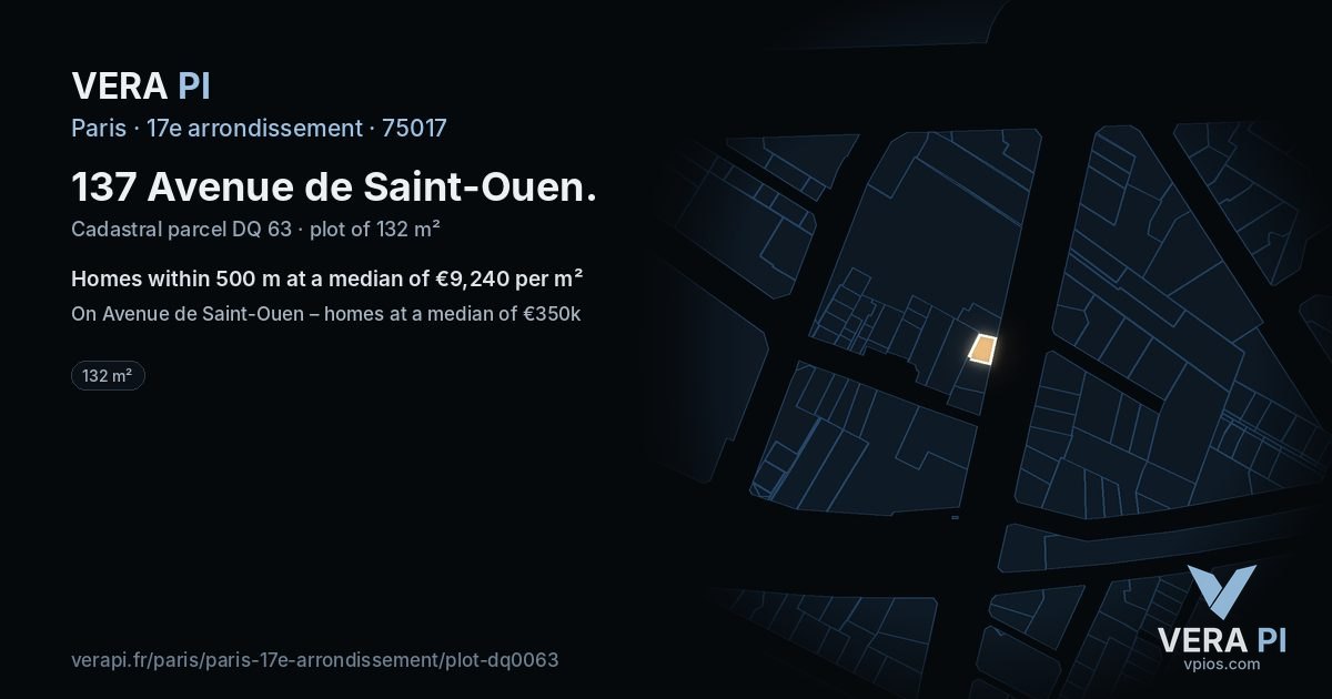 137 Avenue de Saint-Ouen, 17e arrondissement at night – the plot lit, the parcels around coloured by the prices near them