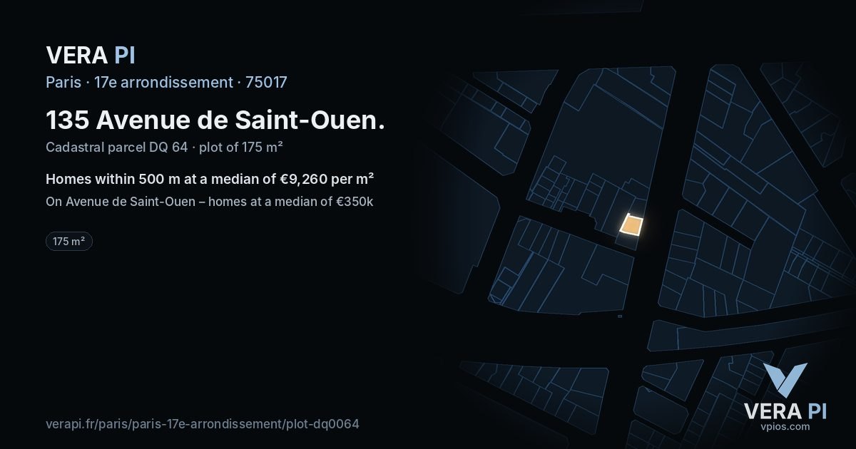 135 Avenue de Saint-Ouen, 17e arrondissement at night – the plot lit, the parcels around coloured by the prices near them
