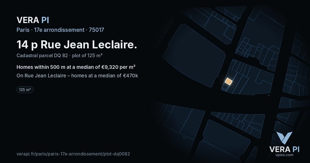 14 p Rue Jean Leclaire, 17e arrondissement at night – the plot lit, the parcels around coloured by the prices near them